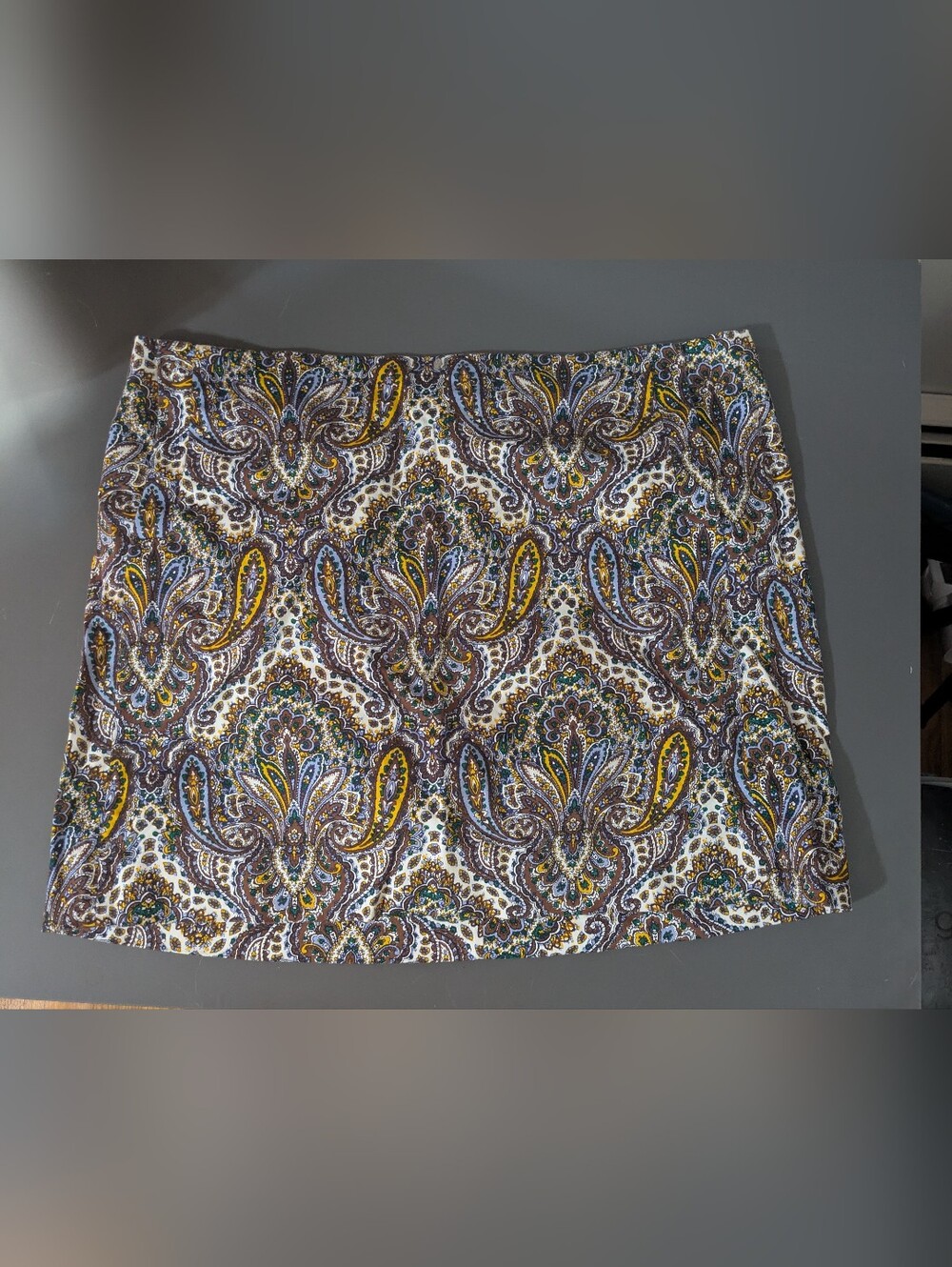 J. Crew Paisley Print Mini Skirt with Yellow, Green, Brown and White